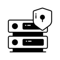 Protection shield with data server showing concept of data server security vector