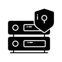 Protection shield with data server showing concept of data server security vector