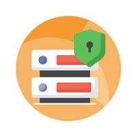Protection shield with data server showing concept of data server security vector