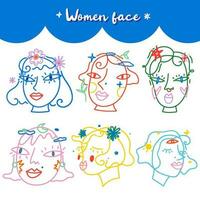 Woman face Line Art Minimalist colorful style - vector on white background.