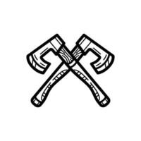 Crossed axe icon design outline style isolated on white background vector