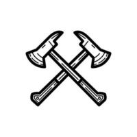 Crossed firefighter axe icon design outline style isolated on white background vector