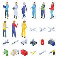 Aerospace engineer icons set isometric vector. Engine work vector