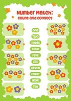 flat design vector learn counting number to ten printable worksheet for kids activity