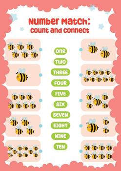 plano diseño vector aprender contando número a diez imprimible hoja de cálculo para niños actividad