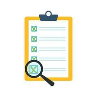 Checklist with cross stitch and magnifying glass vector