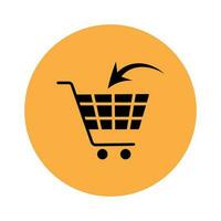 Shopping cart icon with arrow on orange background vector