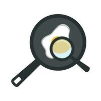 Fried egg in a pan with a magnifying glass vector