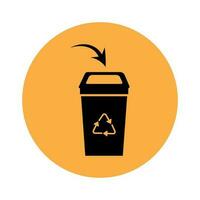 basura lata icono con flecha en naranja antecedentes vector