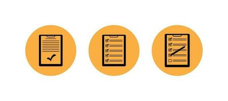 Set of document icons marked with checkmarks on an orange background in the form of a circle vector