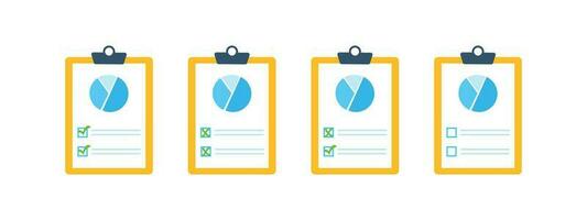 Set of document icons with pie chart, graph ticked and crosses vector