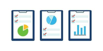 Set of document icons with a pie chart, graph marked with a red checkmark vector