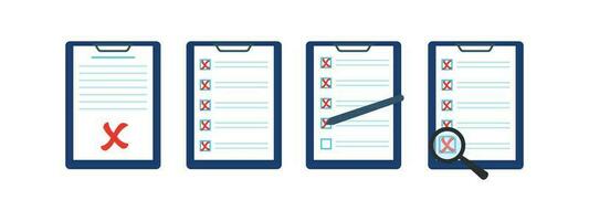 Set of icons of documents marked with a red cross vector