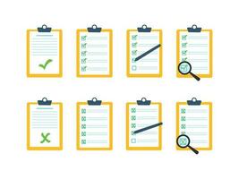 Set of document icons marked with a green check mark and a cross vector