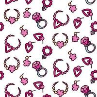 Barbie pattern with decorative ornaments. Jewelry in pink. Barbie style. Ring, earrings, beads, bracelet. Packaging for a girl for any holiday vector