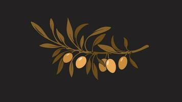 Olive antique symbol. Vector golden branch, leaves
