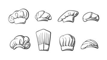 Chef, cook hats set. Vector symbol. Outline sketch