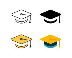 graduation cap icon vector design in 4 style line, glyph, duotone, and flat.