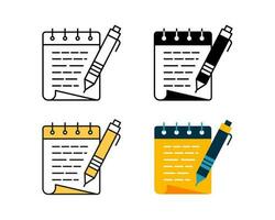 note icon with pen vector design in 4 style line, glyph, duotone, and flat.