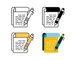 note icon with pen vector design in 4 style line, glyph, duotone, and flat.