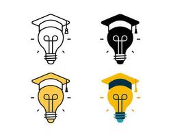 graduation cap and bulb icon vector design in 4 style line, glyph, duotone, and flat.