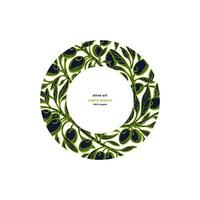 Olive frame pattern in circle. Vector green branch