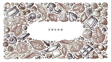 Cocoa, chocolate texture background. Sweet candy Vector hand drawn sketch