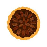 Pecan pie, texture nuts. Vector round sweet cake