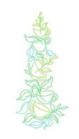 Tea line art pattern. Vector green leaves and cups