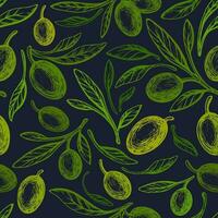 Green olive branch. Art vintage seamless pattern vector