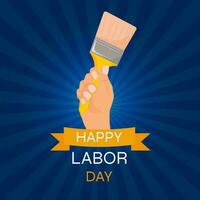 World labor day vector design illustration. Banner on a retro background. Hand with a working tool. Vector illustration