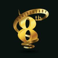 Anniversary 8th Years Luxury Golden Number Ribbon vector