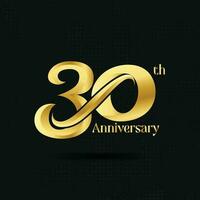 30th Anniversary ordinal number Counting vector art illustration in stunning font on gold color on black background