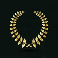 Gold laurel or wheat wreath icon, symbol of victory, achievement and grain, natural food. Golden design element for medals, awards, logo. Silhouette, isolated on black background. Vector illustration