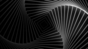 Facile minimaliste noir et blanc géométrique Contexte avec doucement rayonnant et torsion carré formes. cette abstrait spirale mouvement Contexte est plein HD et une sans couture boucle. video