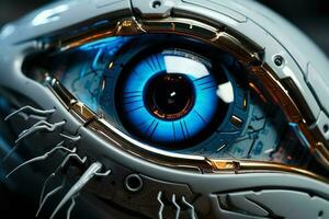 A close-up of a robotic eye the concept of robotics photo