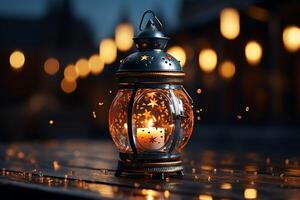 Eid mubarak and ramadan kareem greetings with islamic lantern and mosque. Eid al fitr background. Eid al fitr background of window concept by photo