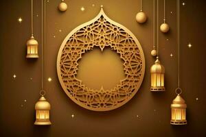 Eid mubarak and ramadan kareem greetings with islamic lantern and mosque. Eid al fitr background. Eid al fitr background of window concept by AI Generated photo