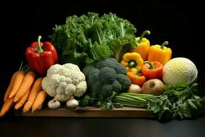 Collection mix fresh vegetables and fruits for a salad. Healthy diet concept and vegetables food by AI Generated photo
