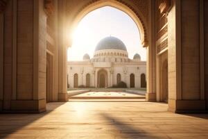 Eid mubarak and ramadan kareem greetings with islamic lantern and mosque. Eid al fitr background photo