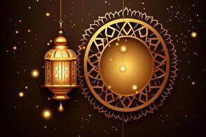 Eid mubarak and ramadan kareem greetings with islamic lantern and mosque. Eid al fitr background. Eid al fitr background of window concept by AI Generated photo