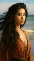 hermosa joven asiático mujer retrato, linda niña fondo de pantalla antecedentes foto, generativo ai foto
