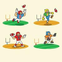 Cartoon American Football Player Jumping Catch On The Field vector