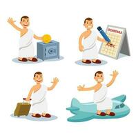 Cute Flat Hajj Pilgrimage Men Character Setting Up for Pilgrim vector