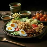 Gado-gado indonesian traditional food. Mix from boiled or steam vegetable served with peanut sauce concept by AI Generated photo