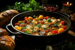 un delicioso Minestrone sopa comida en un bol. italiano comida y sano proteína sopa comida concepto por ai generado foto