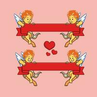 Flying Cupid And Ribbon Set vector