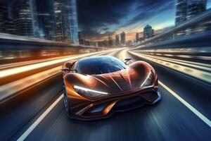 Fast Shutter Speed Creates Dynamic and Action Packed Image of Futuristic Car. photo