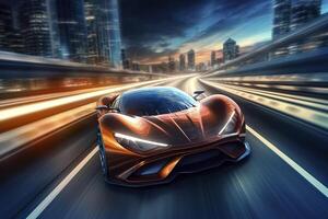 Fast Shutter Speed Creates Dynamic and Action Packed Image of Futuristic Car. AI Generative photo