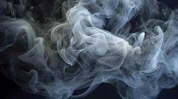 The close up view reveals the mesmerizing patterns and textures within the smoke, The ethereal quality of the smoke against the dark background. photo